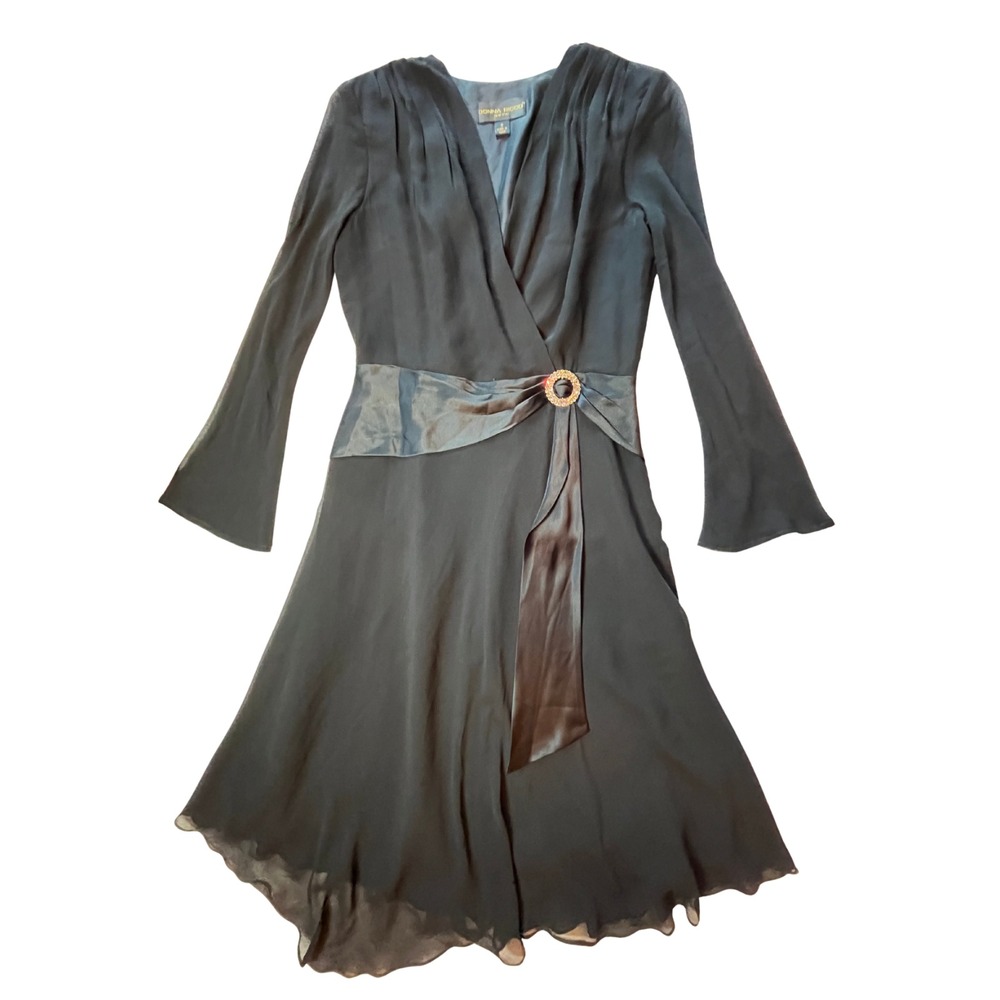 Vintage 90s Black Silk Dress 8 Rhinestones Wedding Guest Mob Wife Elegant Retro